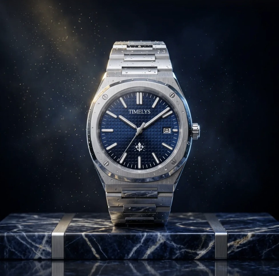 Timelys Imperialys, cadran bleu guilloché et bracelet acier intégré